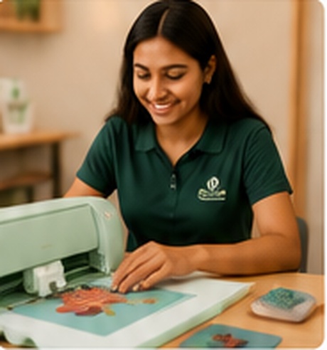 Student using a Cricut crafting machine